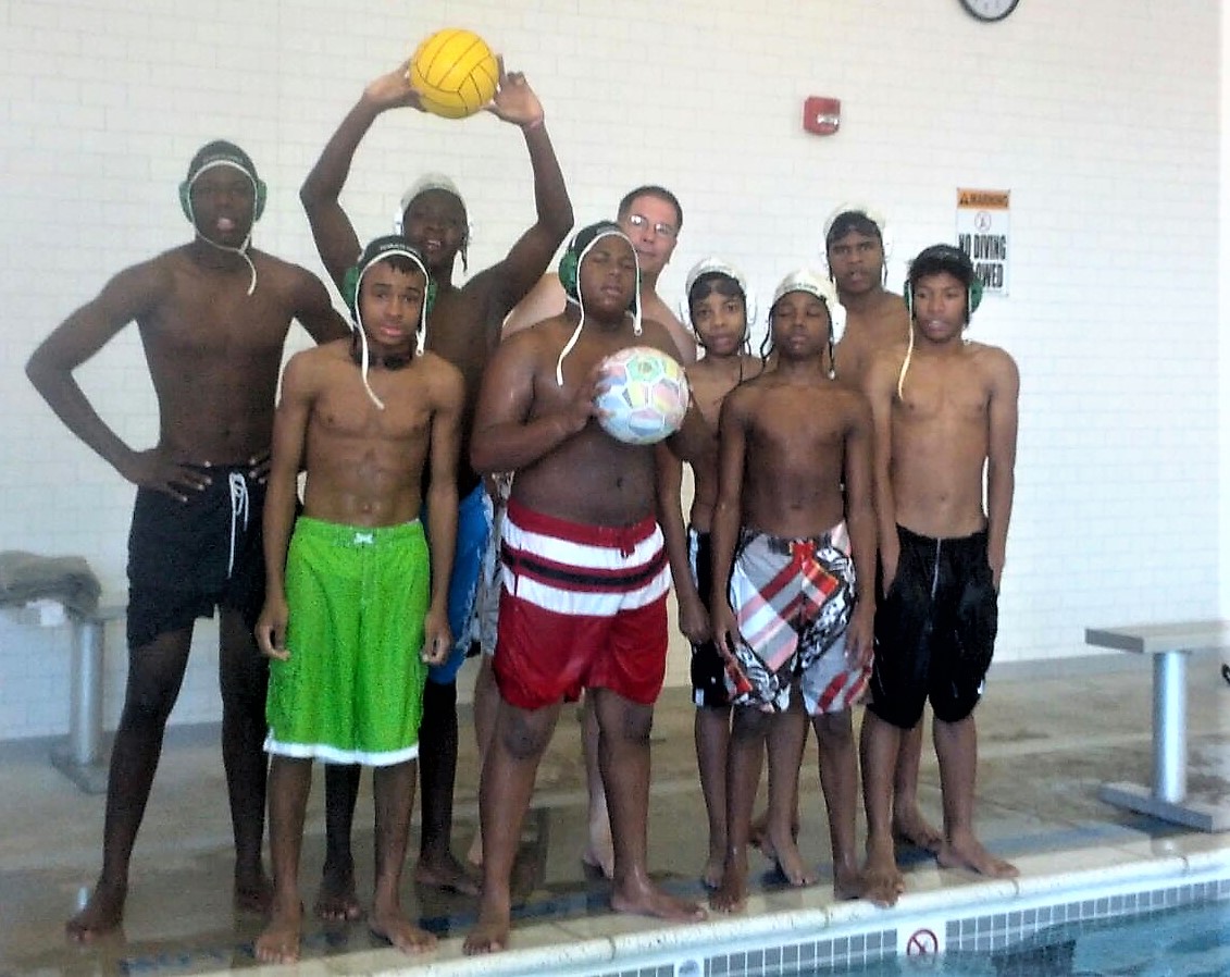 Coach and water polo players at the TL YMCA in Pittsburgh